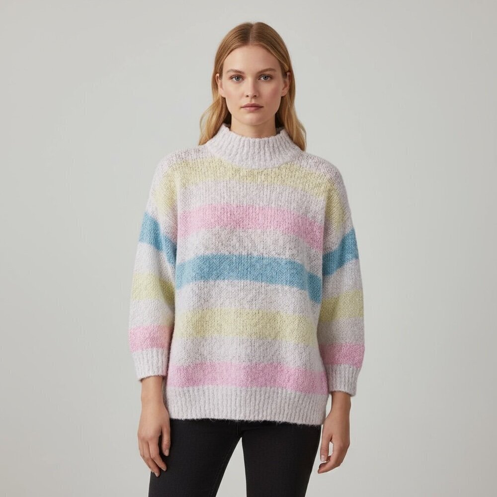 Vintage 80's MISTER NOAH Pastel Stripe Acrylic Boucle Sweater Size Medium